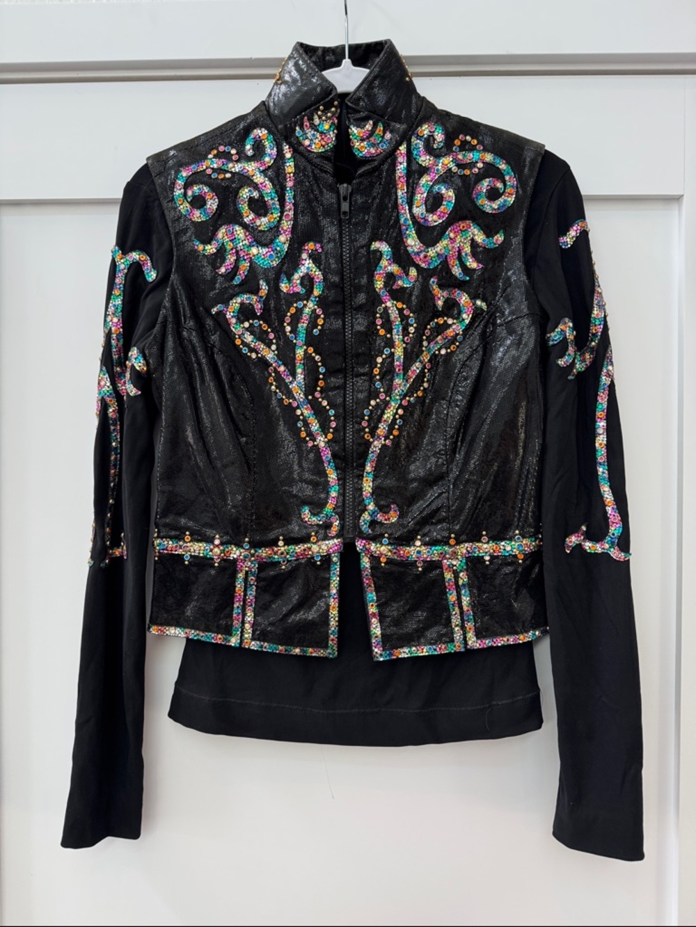 Custom Design Showtime Shirt Vest Set Rhinestone Leather Swirl Size 8 Equestrian